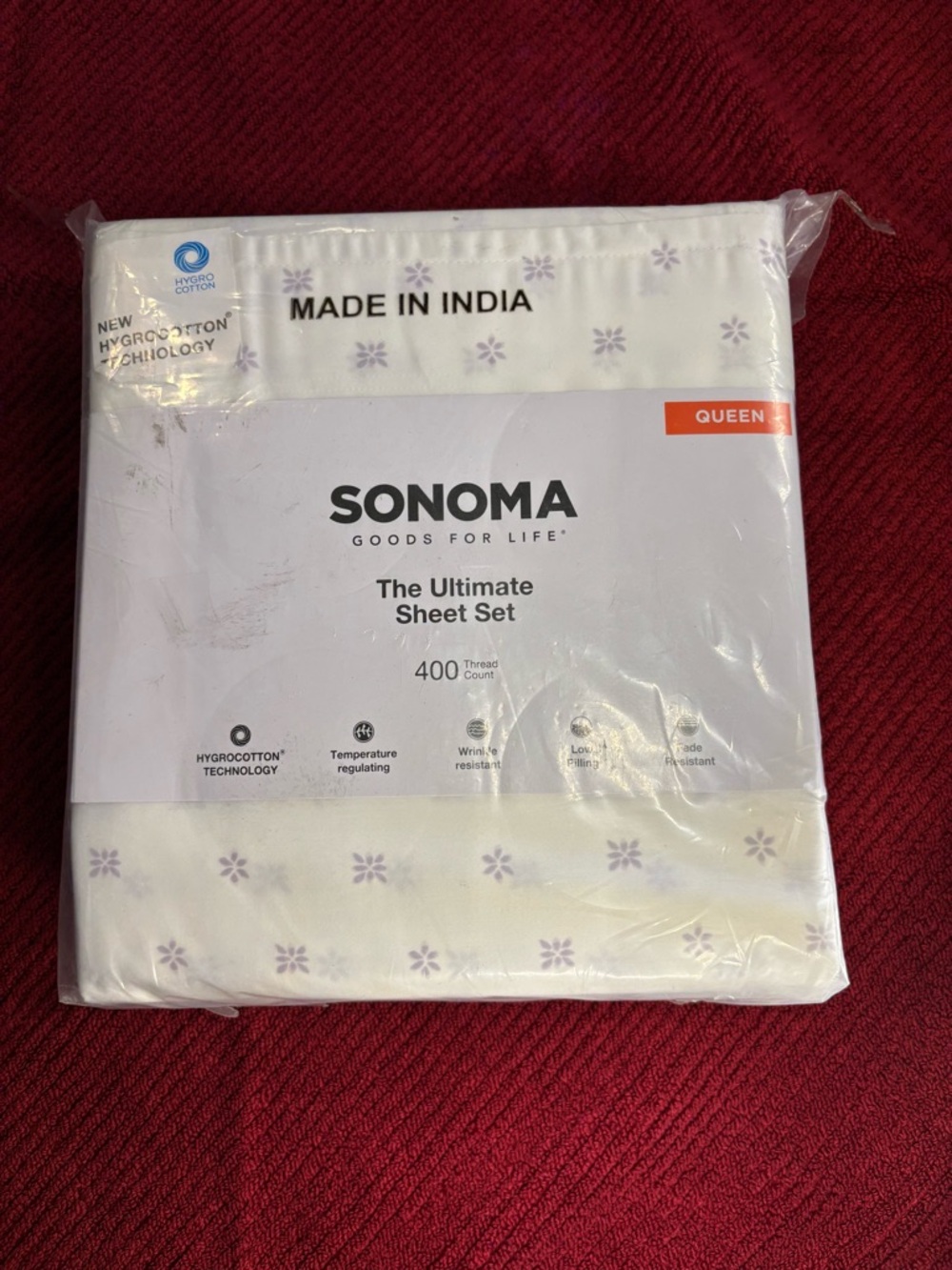 Sonoma White Sheet Set with Light Purple Floral Print